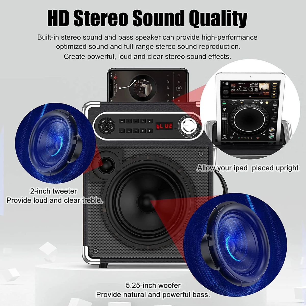 Karaoke Machine with 2 Wireless Microphones Bluetooth Speaker System W1084