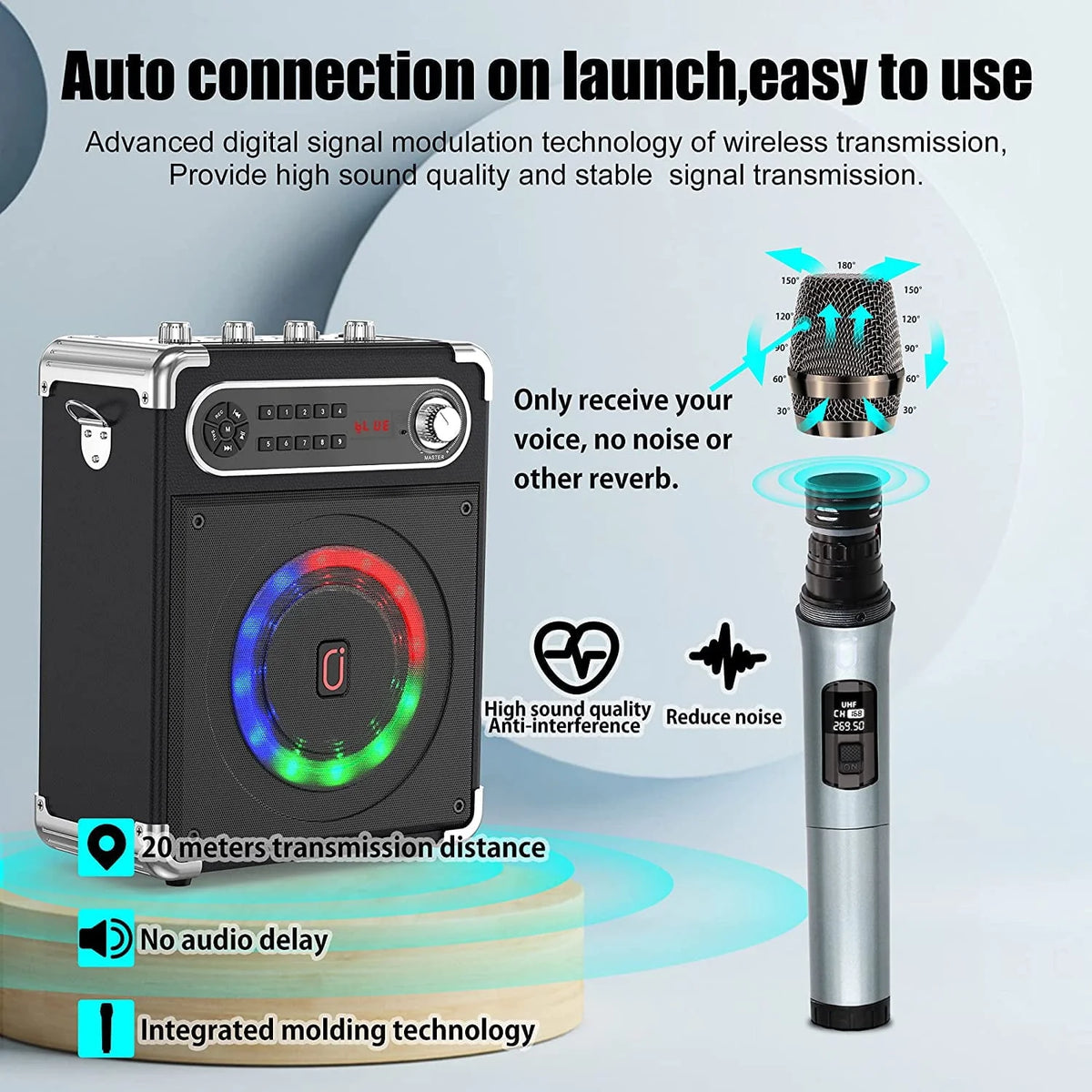 Karaoke Machine with 2 Wireless Microphones Bluetooth Speaker System W1084