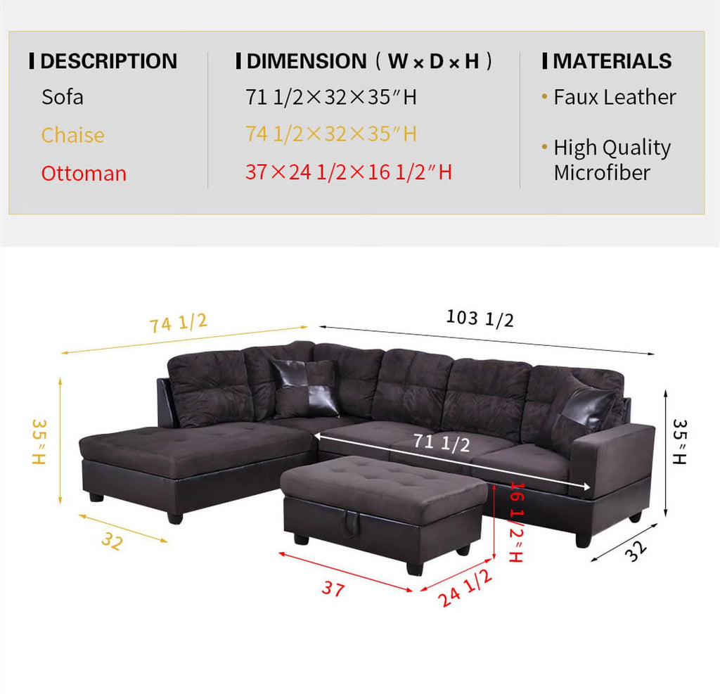 103.5'' Left Hand Facing Sectional Sofa with Storage Ottoman H61747