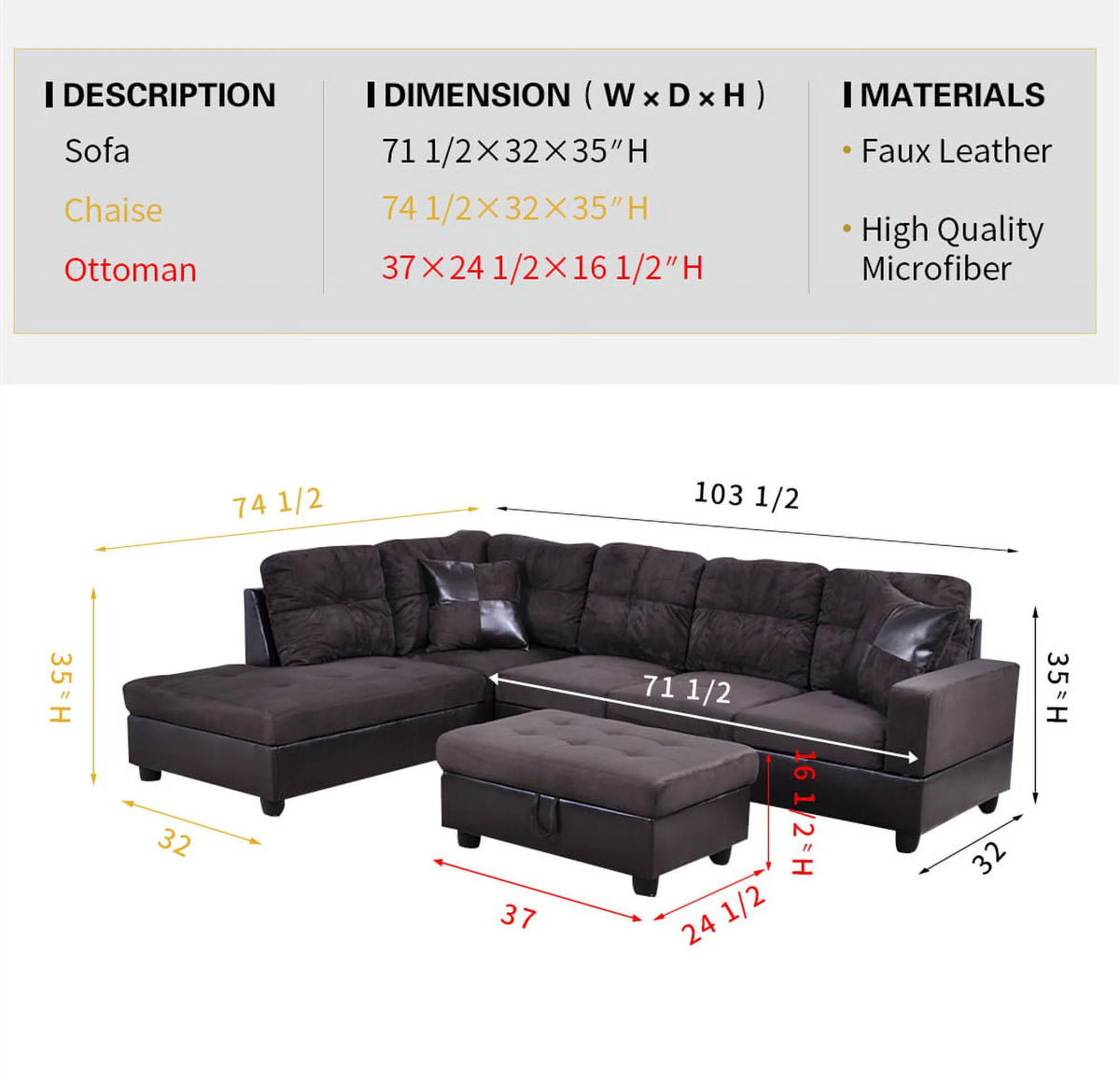 103.5'' Left Hand Facing Sectional Sofa with Storage Ottoman H61747