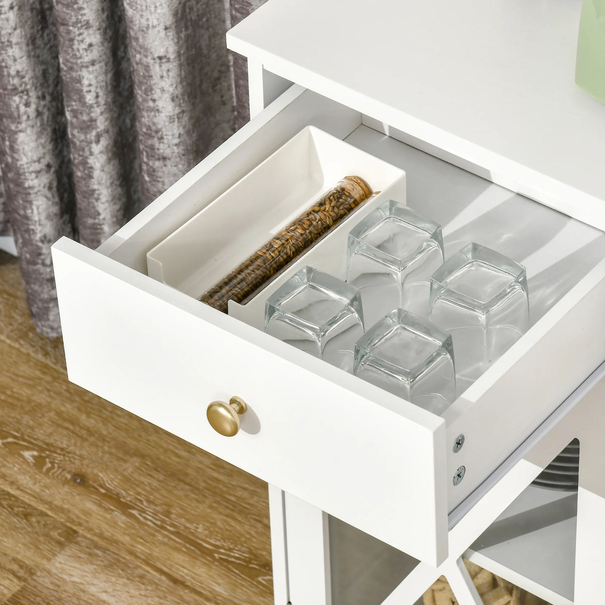 White Sideboard Buffet Cabinet with Glass Doors and 3 Drawers L79230