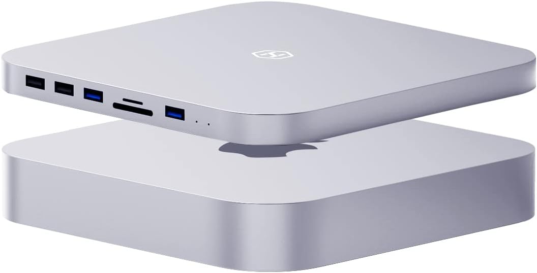 USB-C Hub with Hard Drive Enclosure, SATA, USB 3.0, SD/TF Card Reader, USB 2.0 Ports for Mac Mini (Silver) P33639