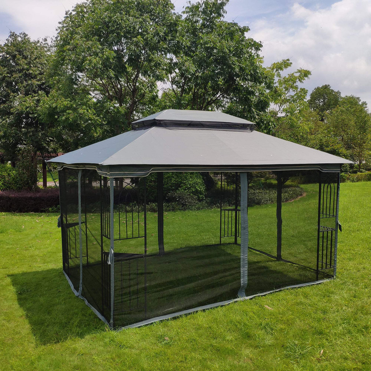 Gray Outdoor Patio Gazebo Canopy Tent with Mosquito Net Z464