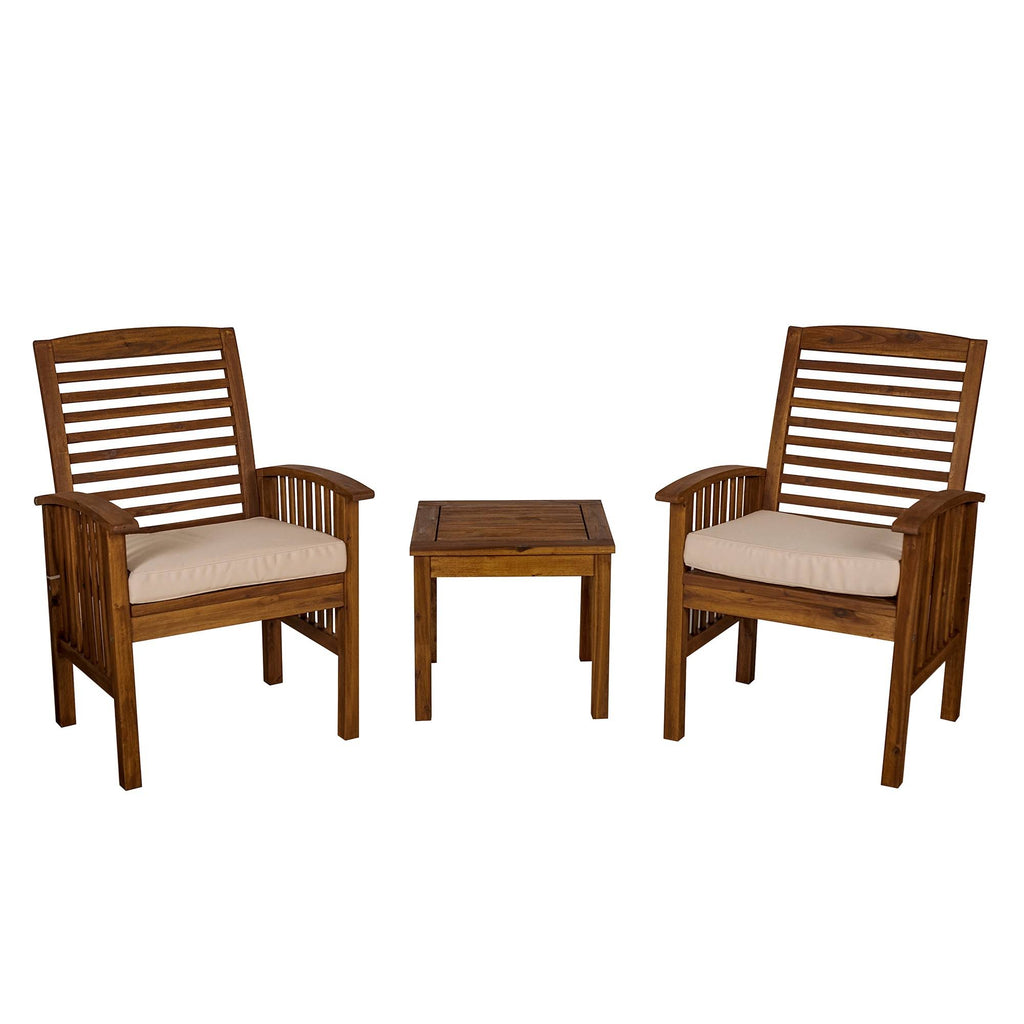 3PC Acacia Wood Patio Chairs and Side Table Espresso Brown G146
