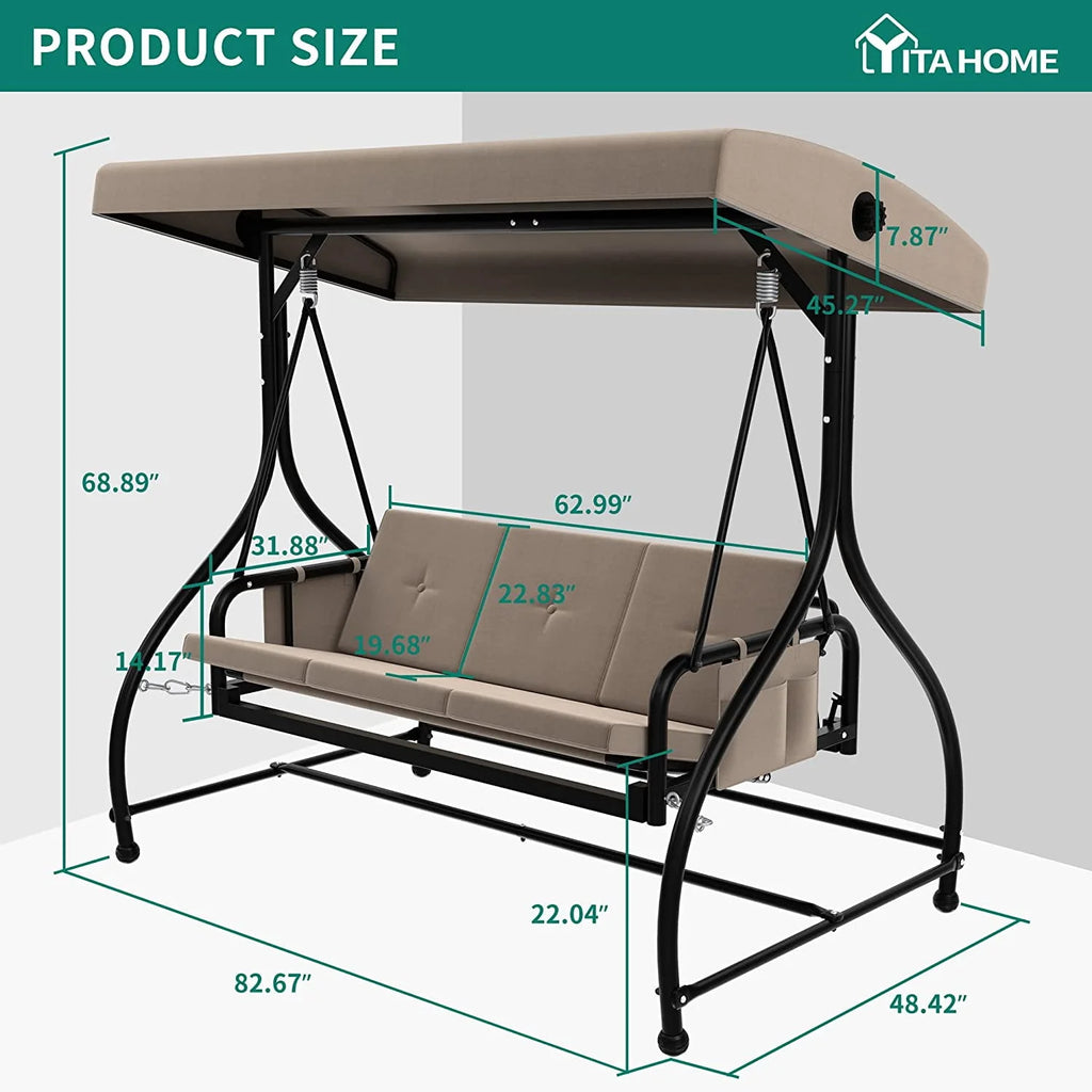 3 Person Outdoor Swing Chair with Adjustable Canopy W587506