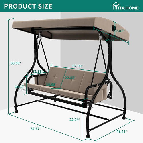 3 Person Outdoor Swing Chair with Adjustable Canopy W587506