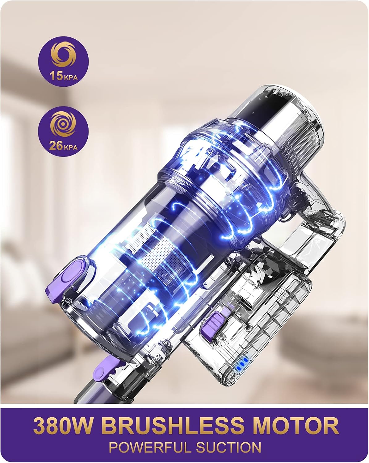 Cordless Vacuum Cleaner, 26KPA Stick Vacuum with Detachable Battery Z1050