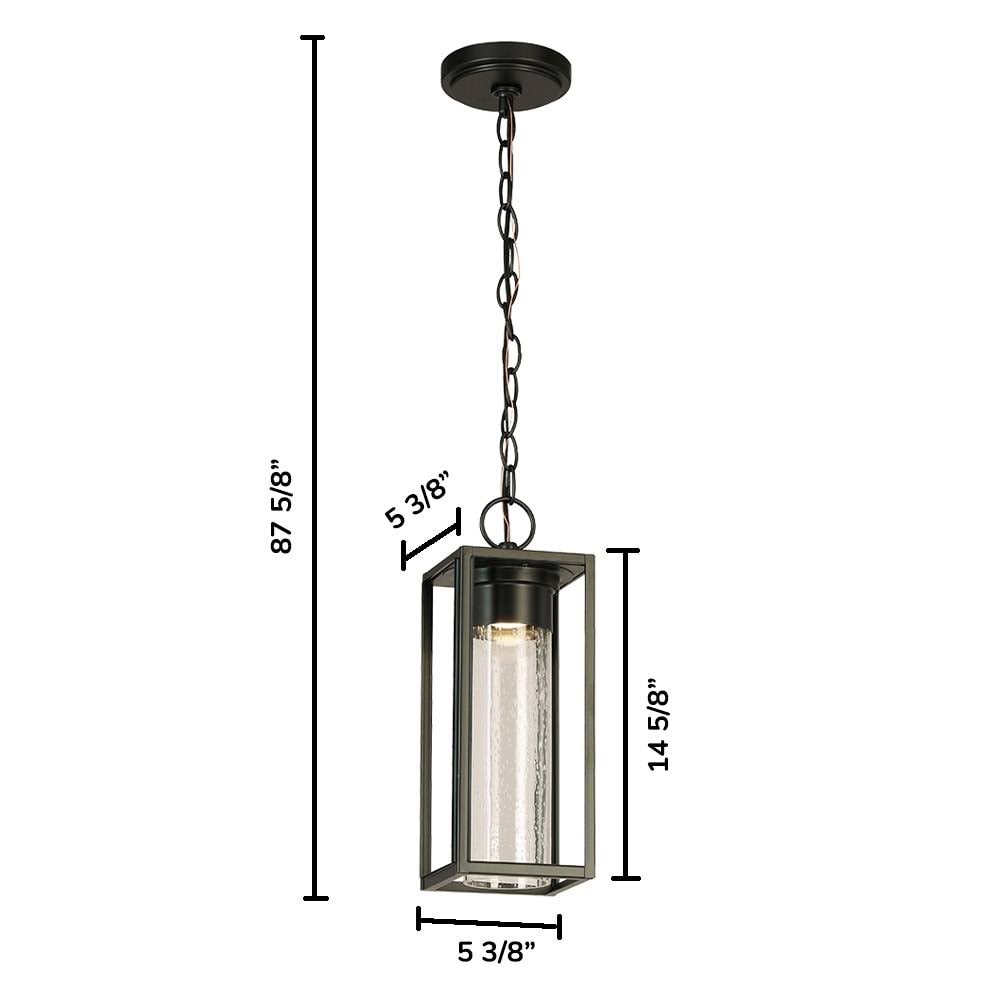 Outdoor Pendant Light Matte Black Clear Seedy Glass 8W LED U9008
