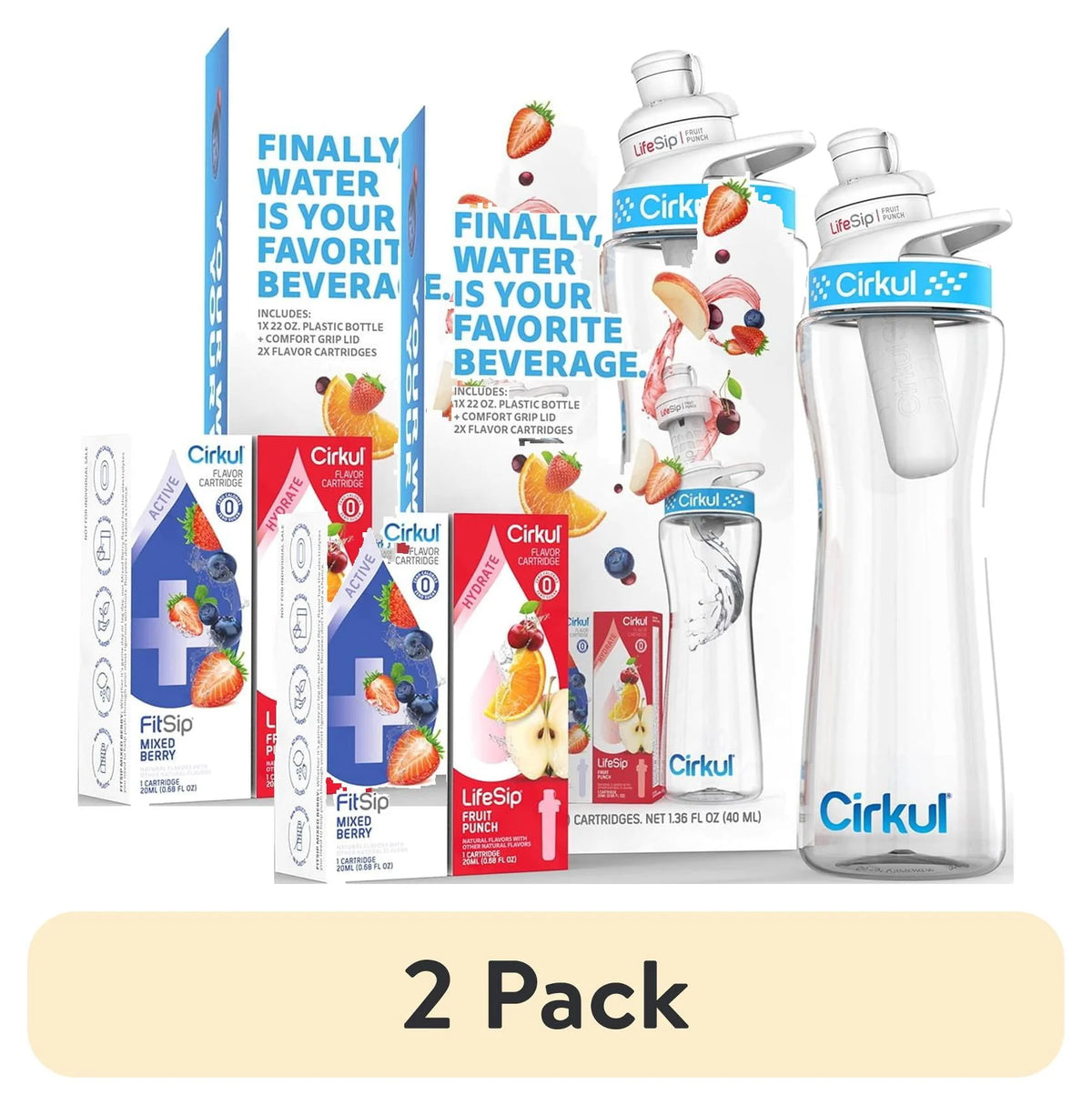 22oz Plastic Water Bottle Starter Kit with Blue Lid and 2 Flavor Cartridges I347511