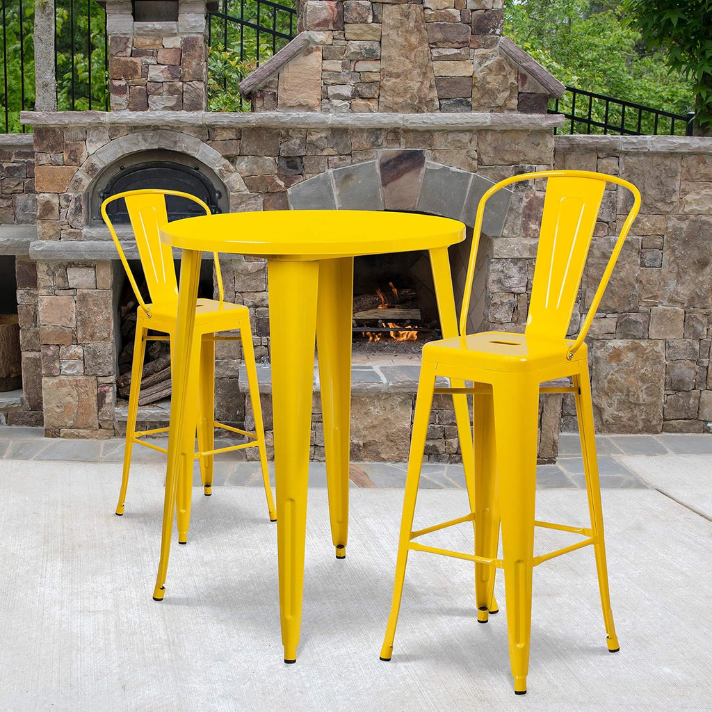 30 Round Silver Metal Indoor-Outdoor Bar Table Set with 2 Cafe Stools Z3343