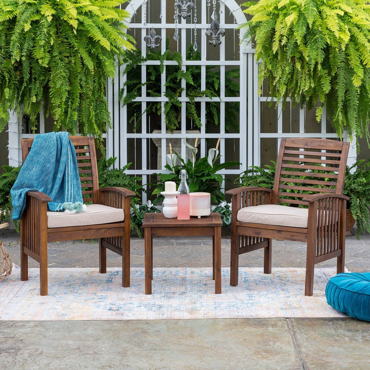 3PC Acacia Wood Patio Chairs and Side Table Espresso Brown G146