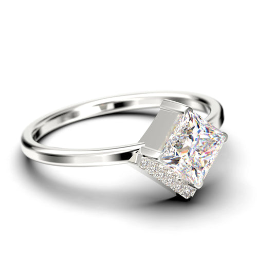 1.50 Carat Princess Cut Moissanite Dainty Engagement Ring in 925 Sterling Silver With 18k White Gold Plating L511