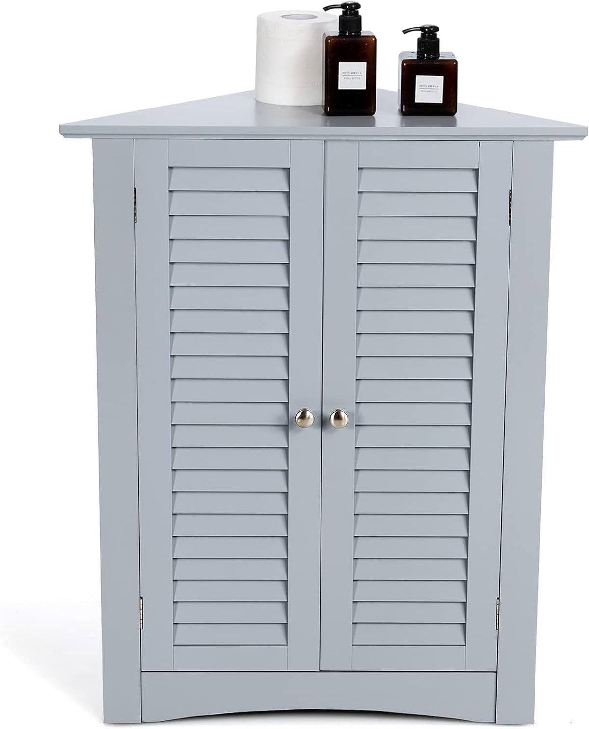 Grey Corner Bathroom Cabinet with Double Shutter Doors and Adjustable Shelf G745732