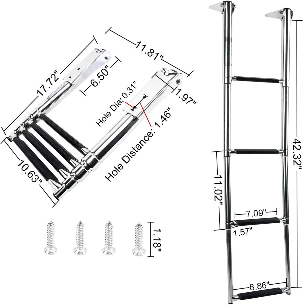 4 Step 316 Stainless Steel Telescoping Ladder with Retaining Strap Pack of 2 G5903