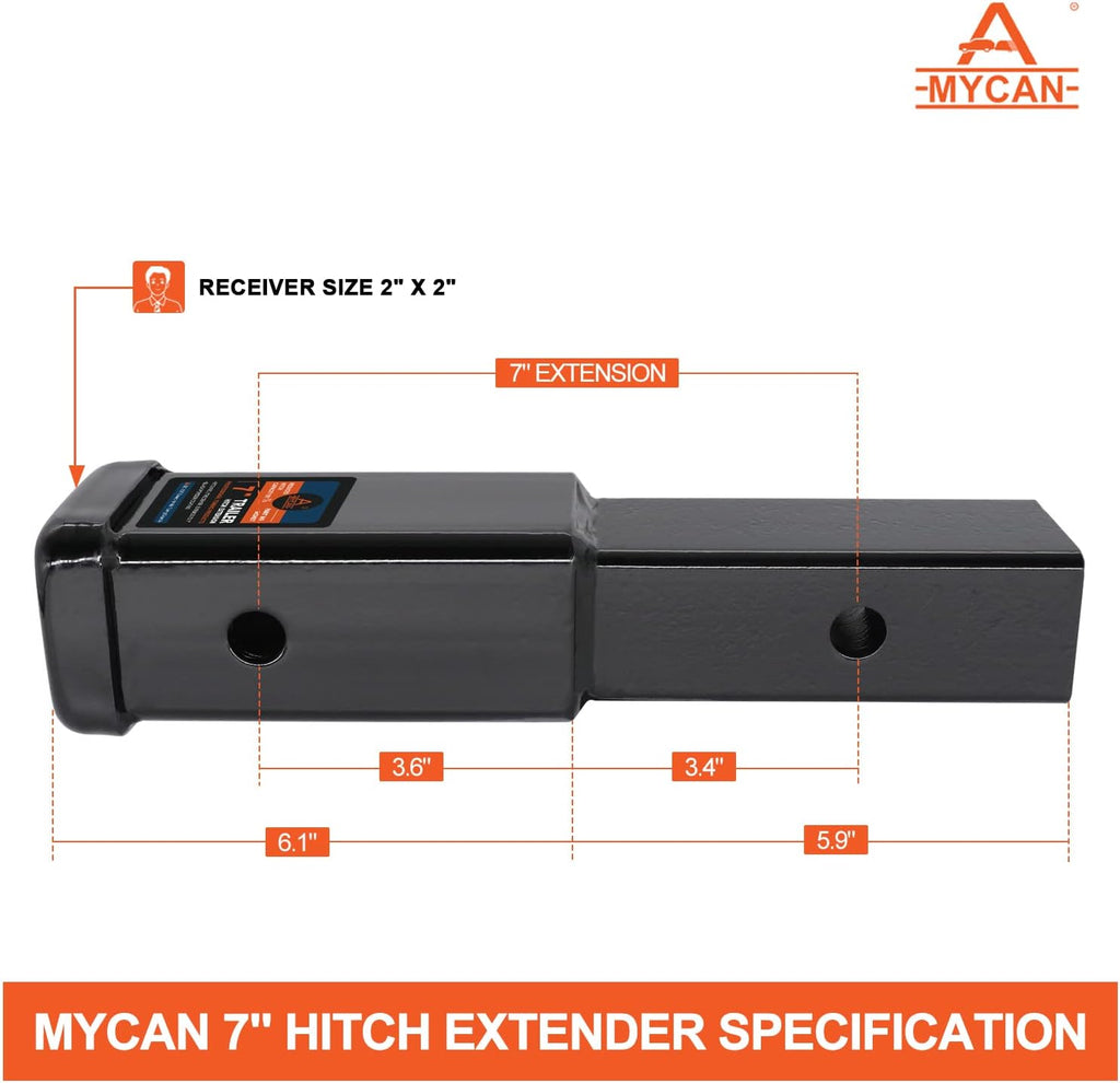 Hitch Extender 7 inch Trailer Extension for 2 inch Receiver Solid Shank 3500 lbs Pack of 2 D8261