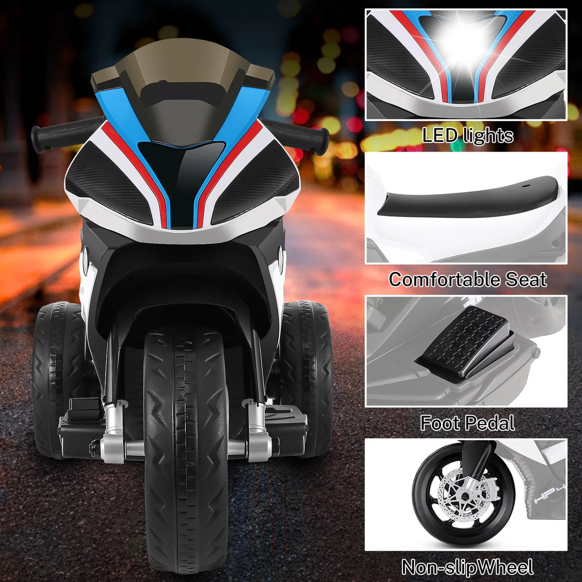 12V White 3 Wheels Kids Ride on Motorcycle A614