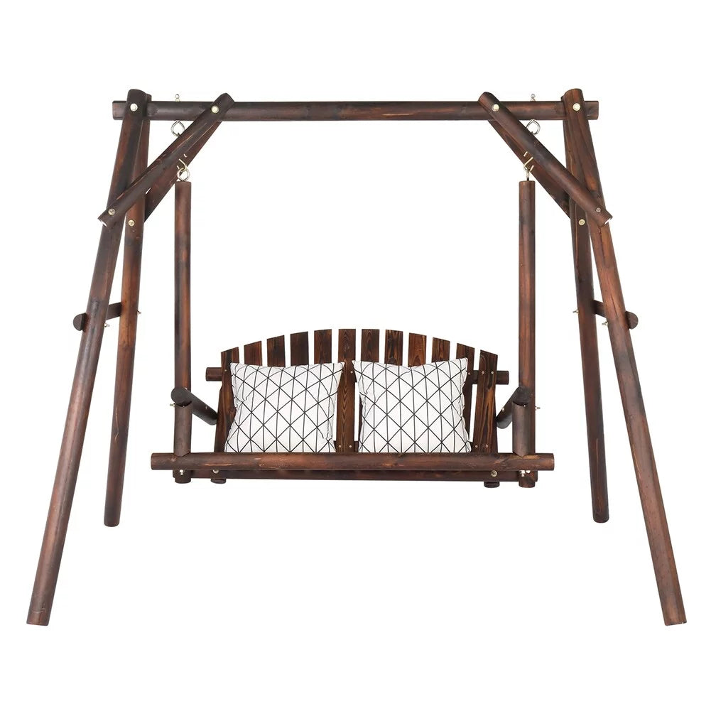 Hardwood Patio Swing with Stand Dark Brown Q11043