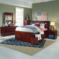 Full Bookcase Bed with 6 Drawer Under Bed Storage in Merlot Finish X664344