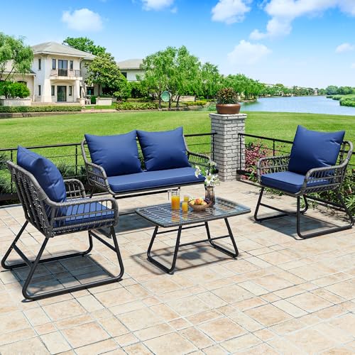 Light Brown Black Wicker Outdoor Loveseat with Cushions Y576763
