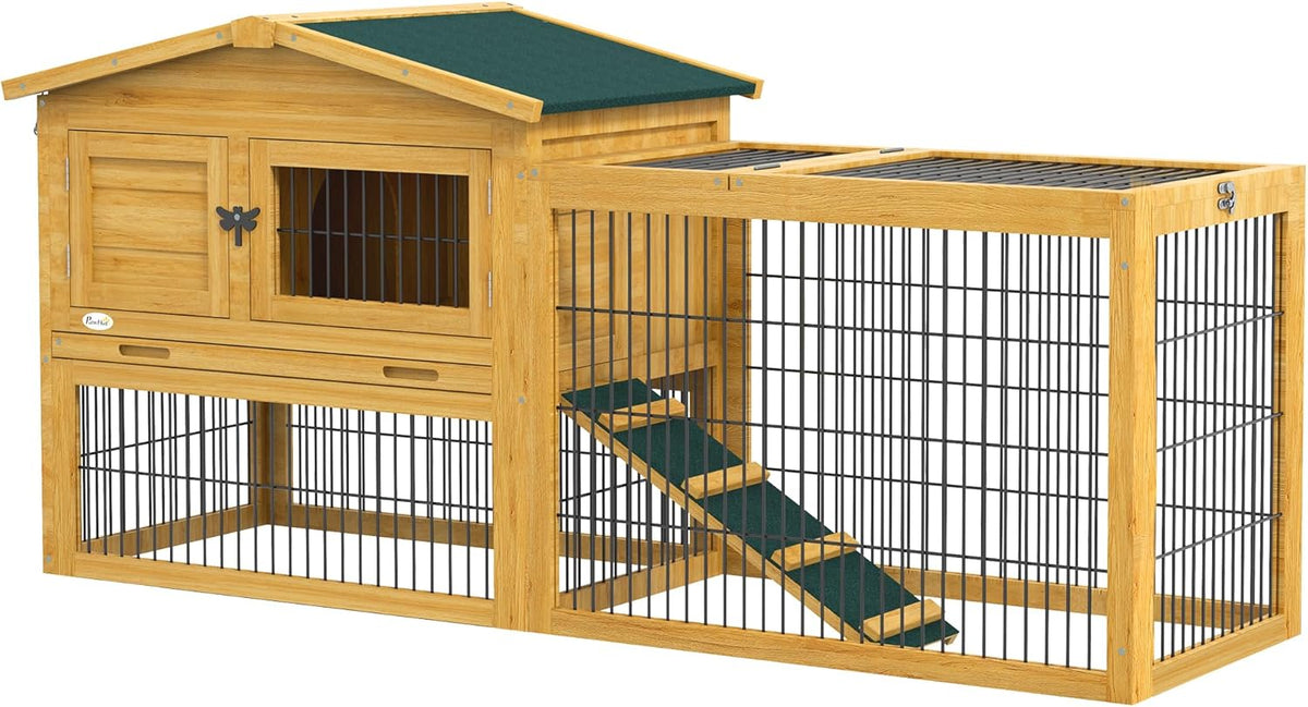 Yellow Wooden Rabbit Hutch with Removable Tray A4229