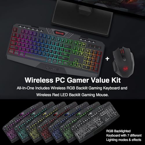 Wireless RGB Gaming Keyboard and 8000 DPI Gaming Mouse with 10 Multimedia Keys A59117