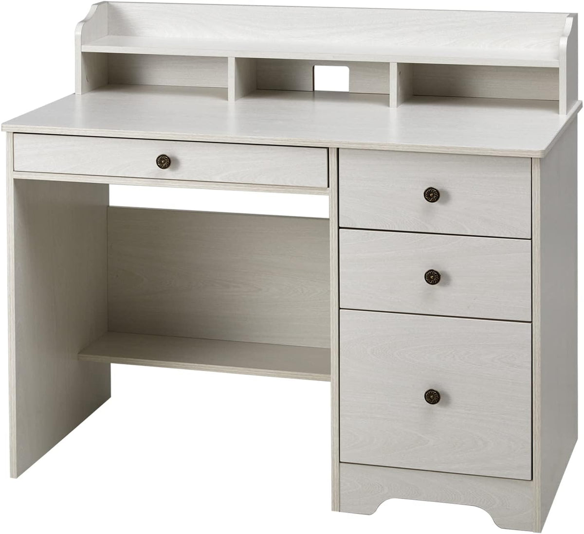 Oak White Computer Desk with 4 Drawers and Hutch Shelf Y5990