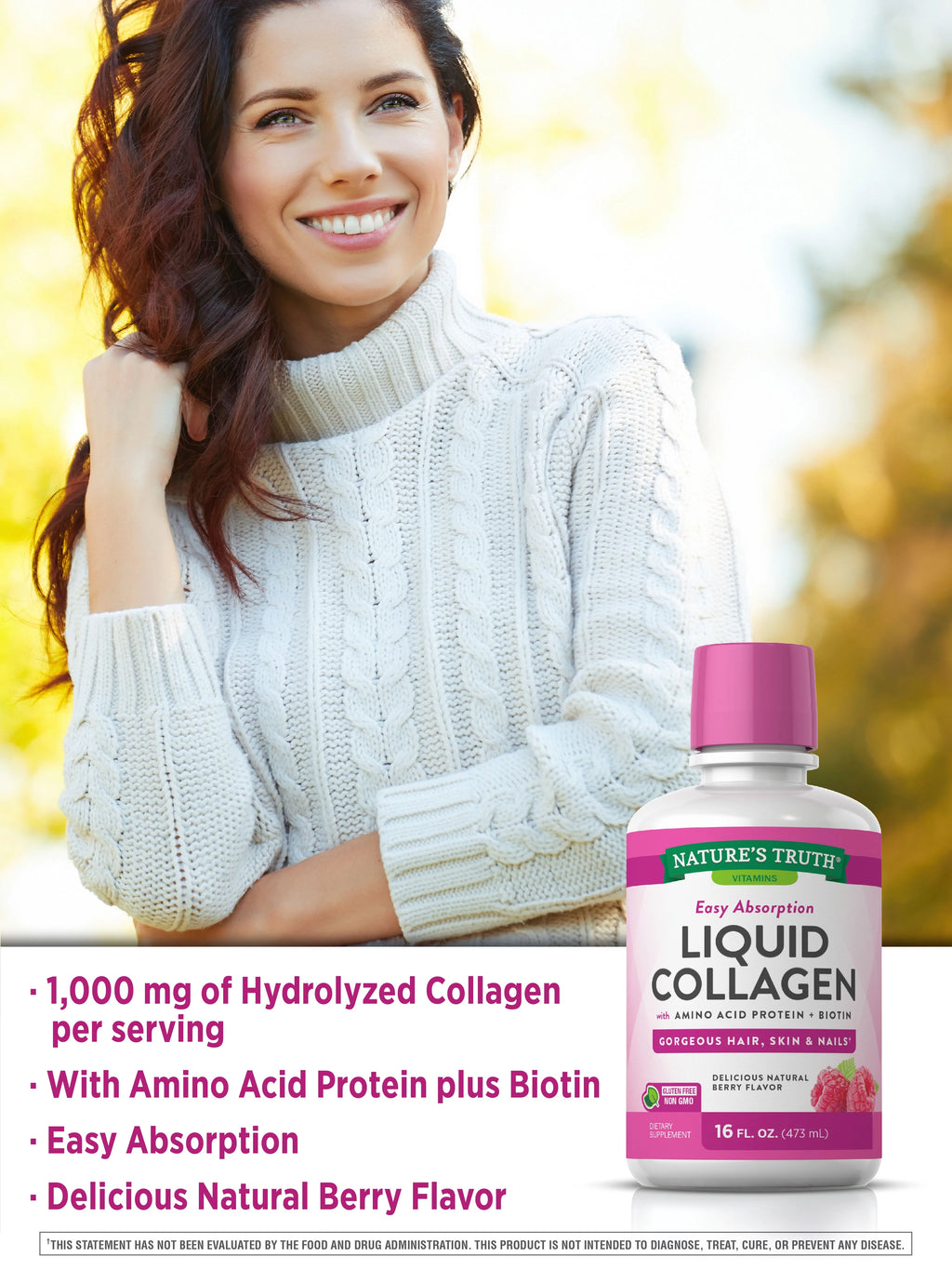 Liquid Collagen Supplement, 16 oz, Natural Berry Flavor C6130