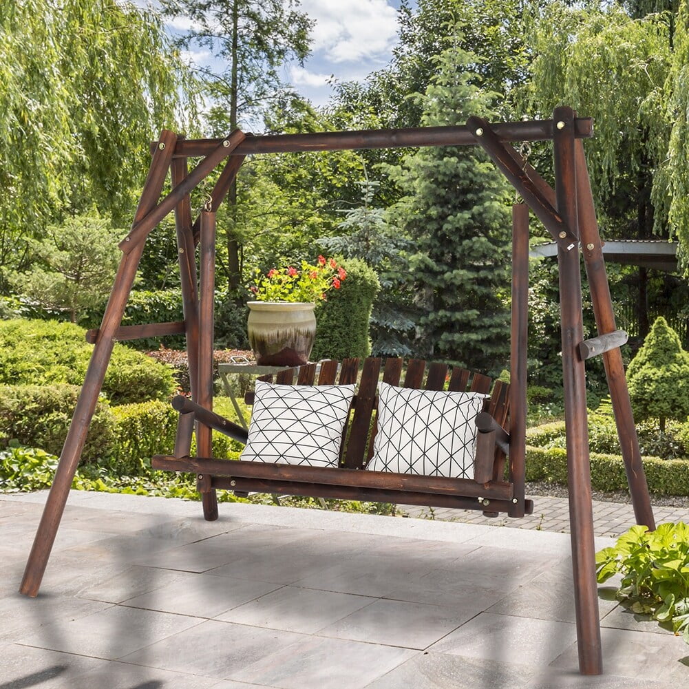 Hardwood Patio Swing with Stand Dark Brown Q11043