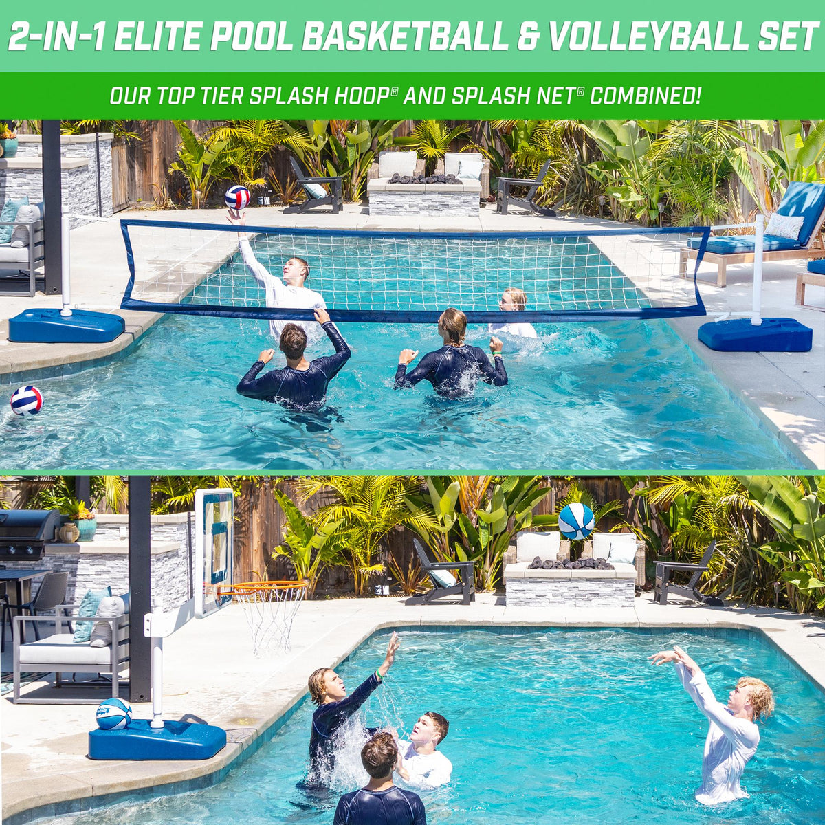 2-in-1 Pool Basketball & Volleyball Game Set T25699