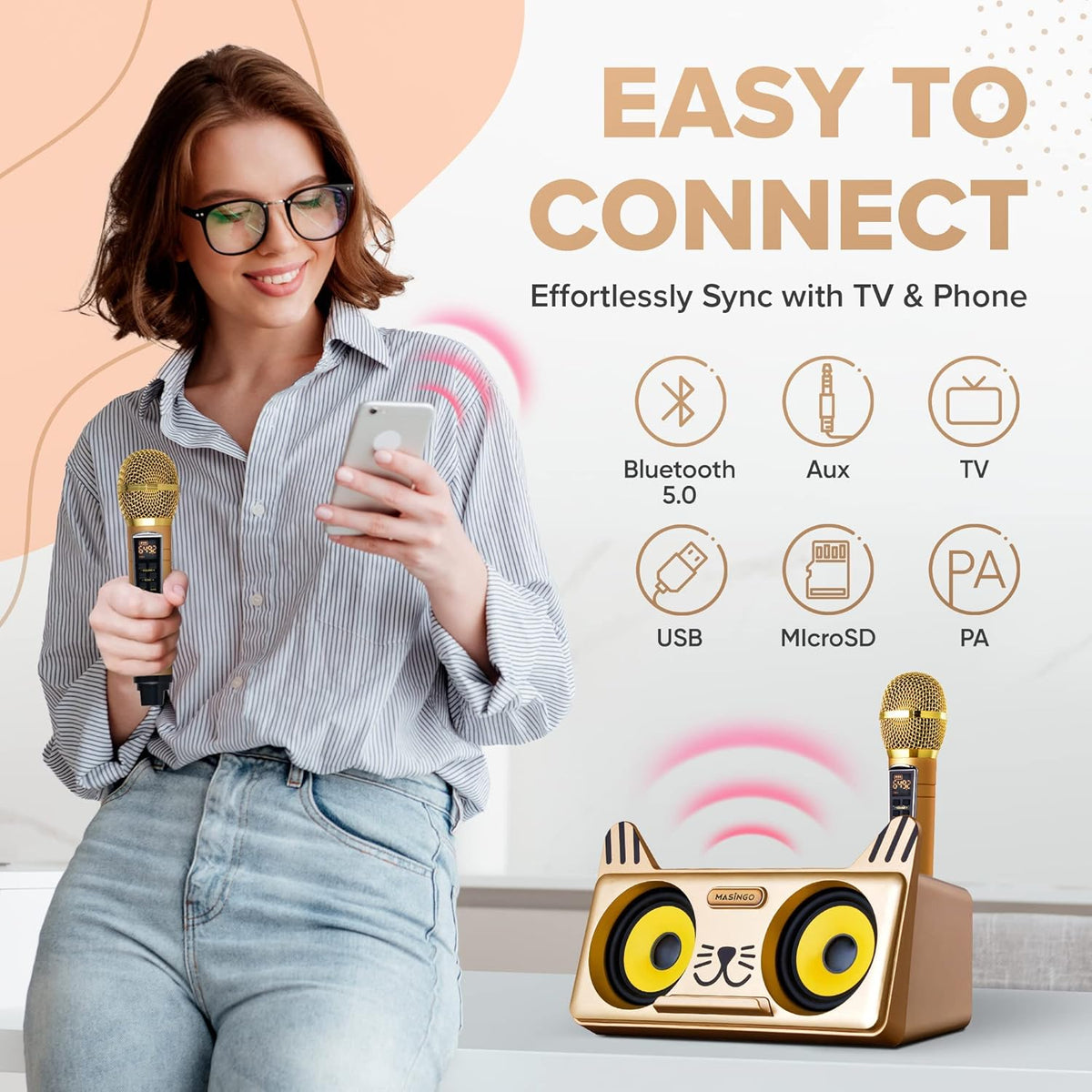 Portable Cat Karaoke Machine with 2 Wireless Microphones K304
