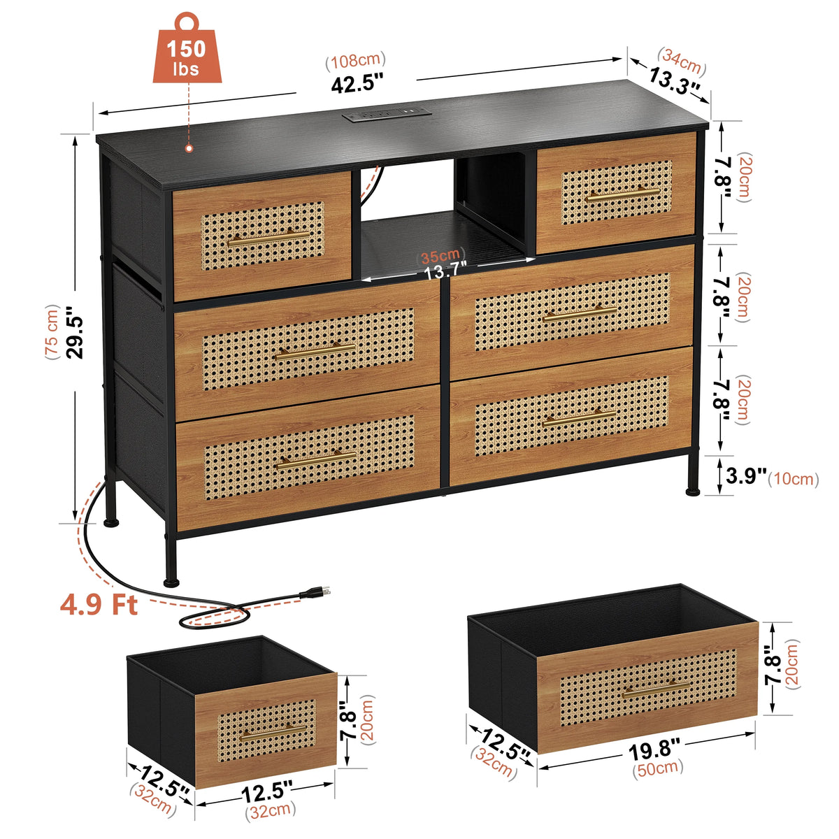Rattan 6 Drawer Dresser I157
