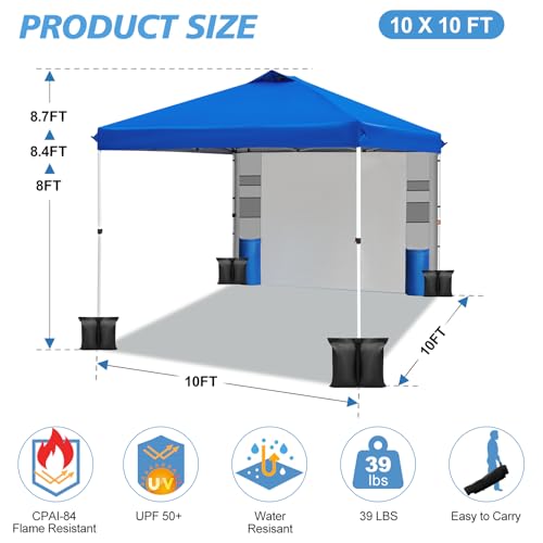 10x10 Pop Up Canopy Tent with 1 Sidewall and 6 Pockets O139