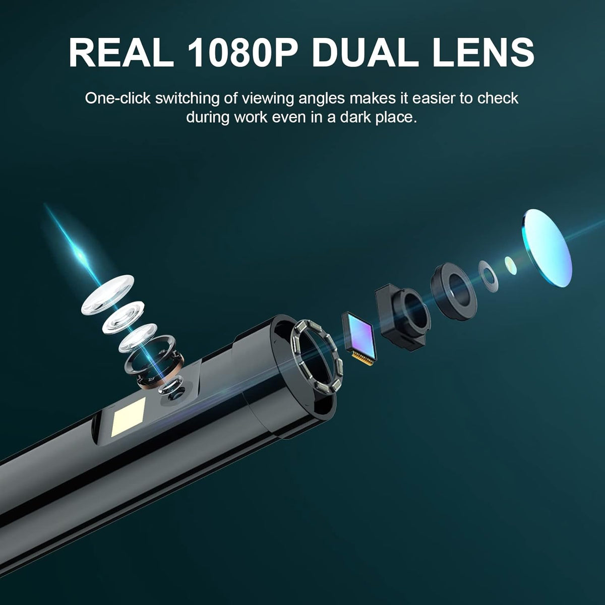 Dual Lens 1080P Borescope Inspection Camera with 16.5FT Semi-Rigid Cable, 32GB Card, Pack of 2 E424