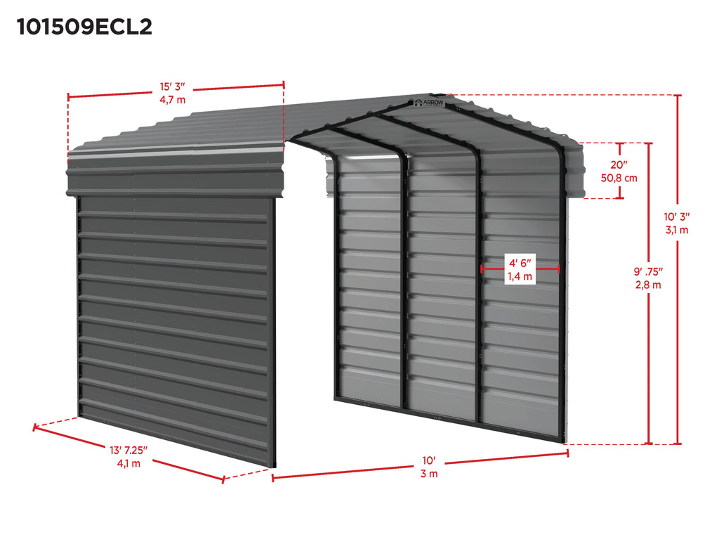 Galvanized Steel Carport Kit, 10' x 15' x 9' B916225