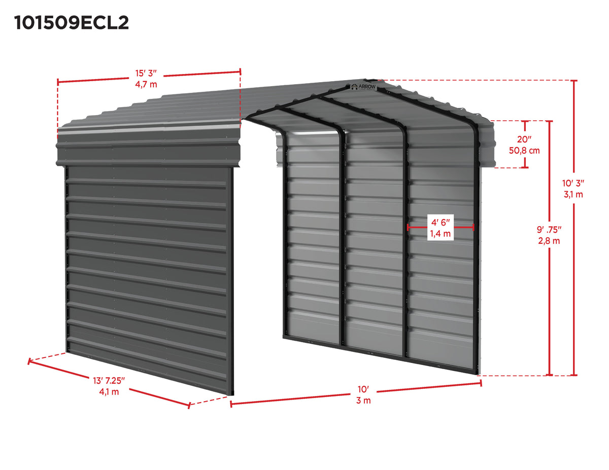 Galvanized Steel Carport Kit, 10' x 15' x 9' B916225