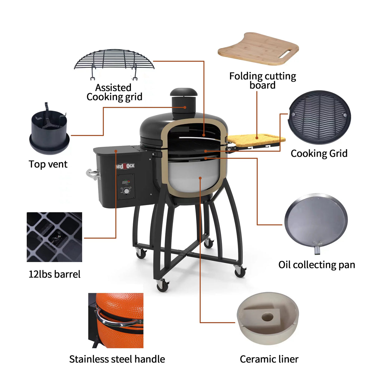 24" Ceramic Pellet Grill with Double Ceramic Liner 4-in-1 I313