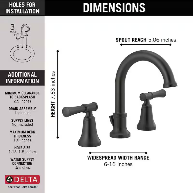 2-Handle Widespread Bathroom Faucet in Matte Black B591
