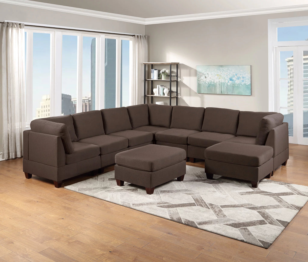 Black Linen Like Fabric Sectional 9pcs Set P875