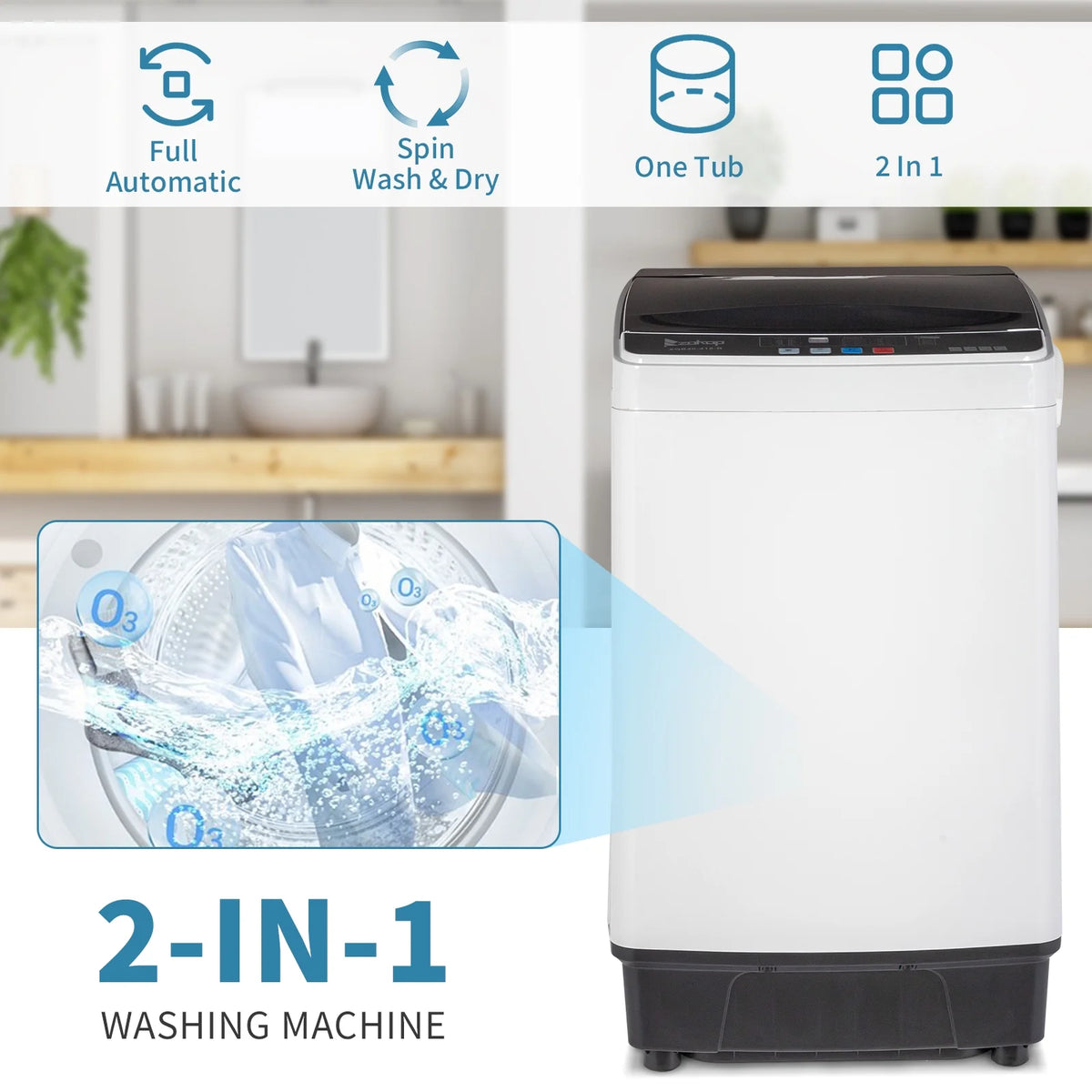 Full-Automatic Top Load Portable Compact Washing Machine 17.6 Lbs Capacity T43723