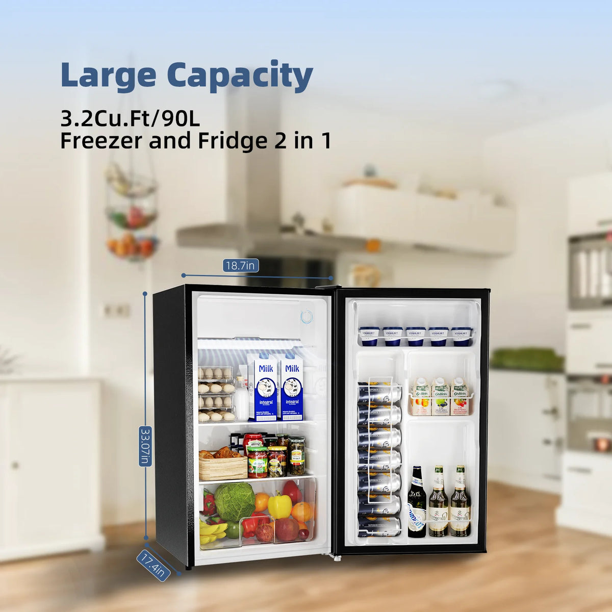 Black 3.2 Cu.Ft Mini Fridge with Reversible Door S270145