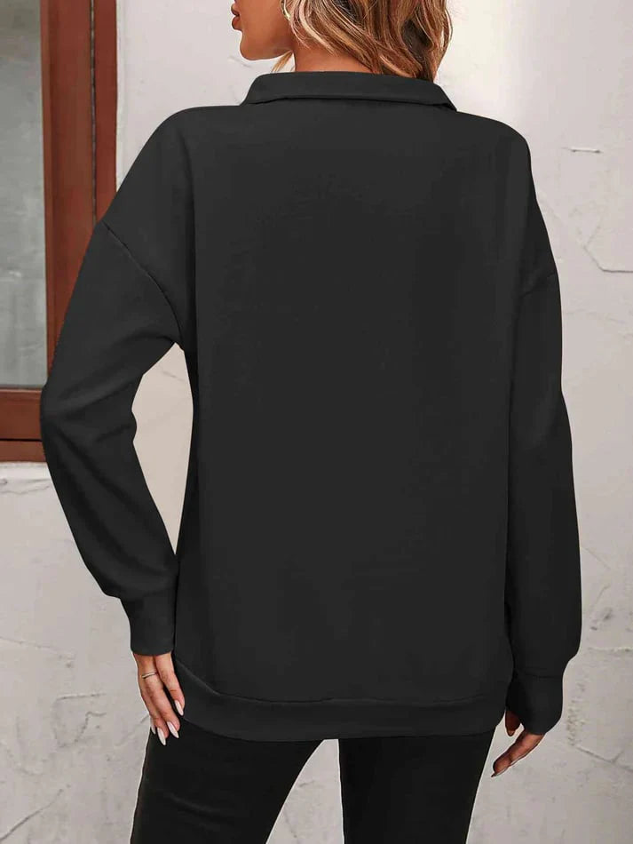 Womens Zip-Up Dropped Shoulder Sweatshirt Q9956