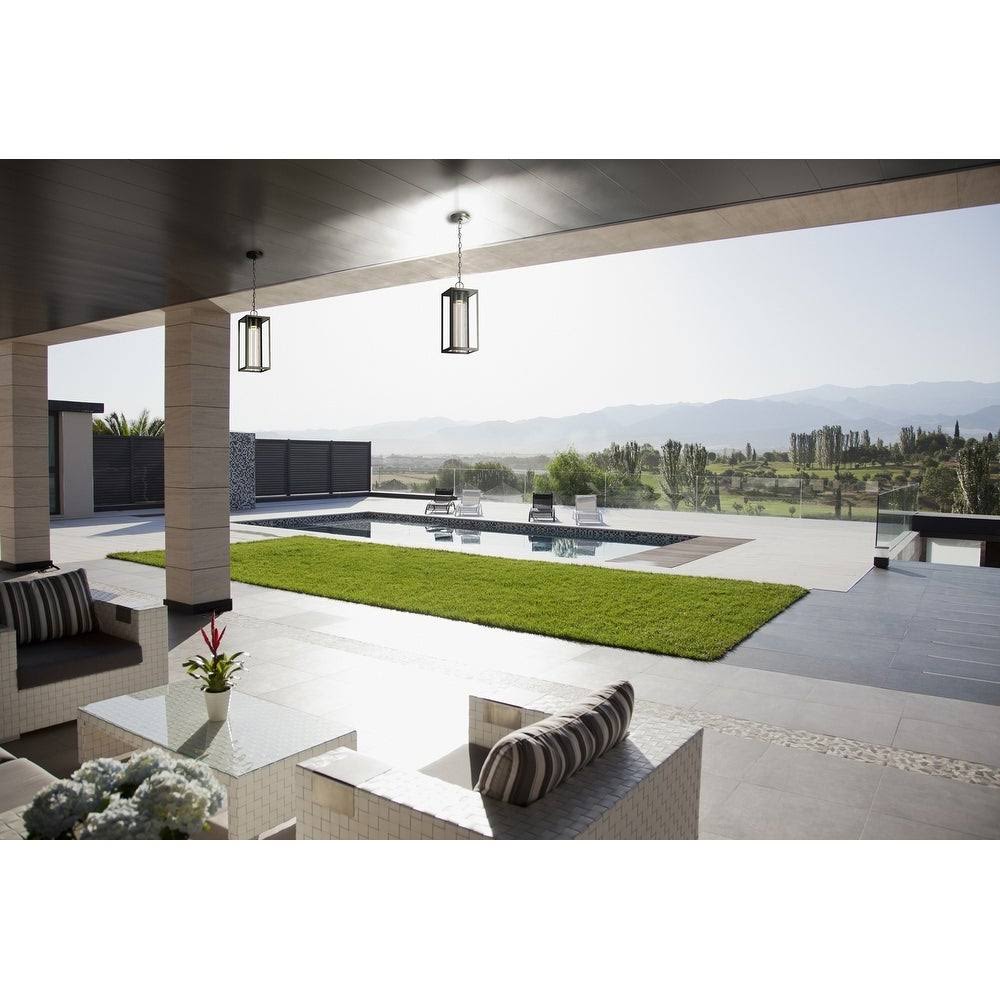Outdoor Pendant Light Matte Black Clear Seedy Glass 8W LED U9008