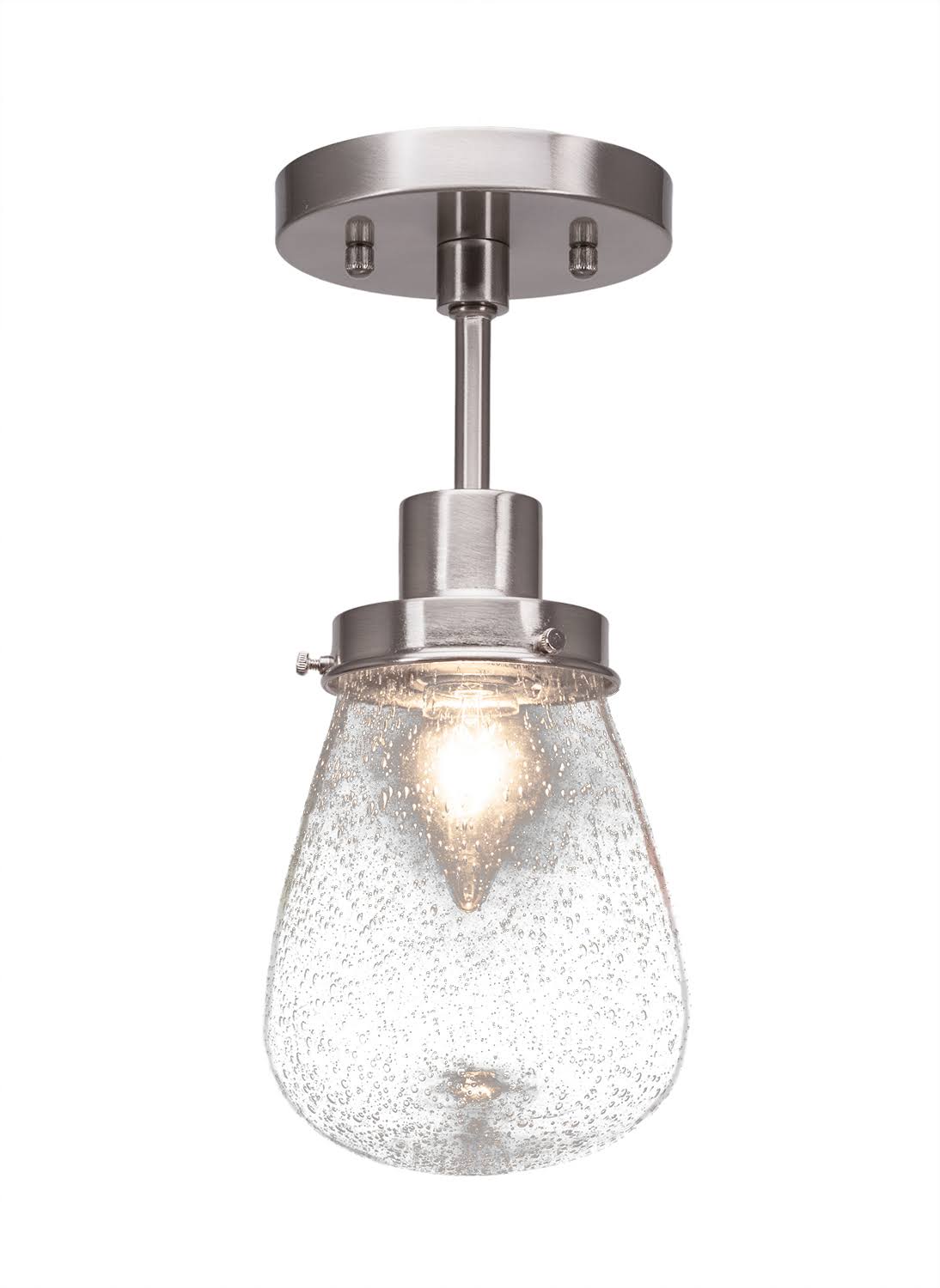 One Light Semi-Flush Mount Brushed Nickel Clear Bubble Glass O48381