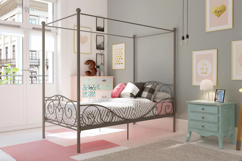 Pink Twin Metal Canopy Bed O422