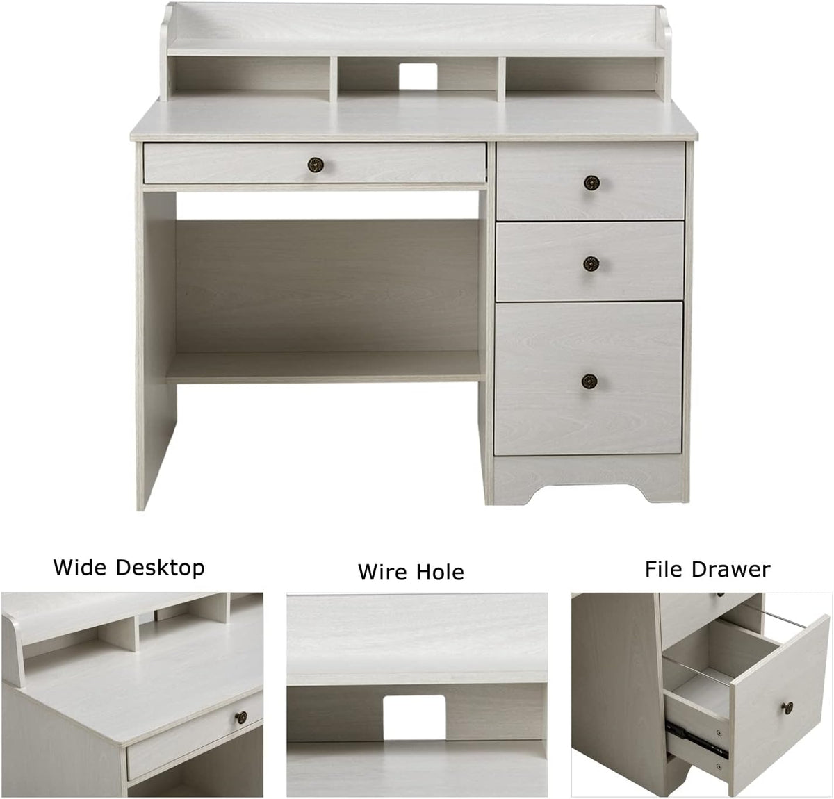 Oak White Computer Desk with 4 Drawers and Hutch Shelf Y5990