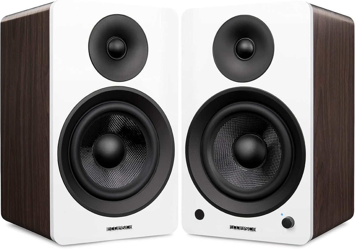 Powered 2-Way Stereo Bookshelf Speakers with 6.5 Drivers, 120W Amplifier, White Walnut R9209