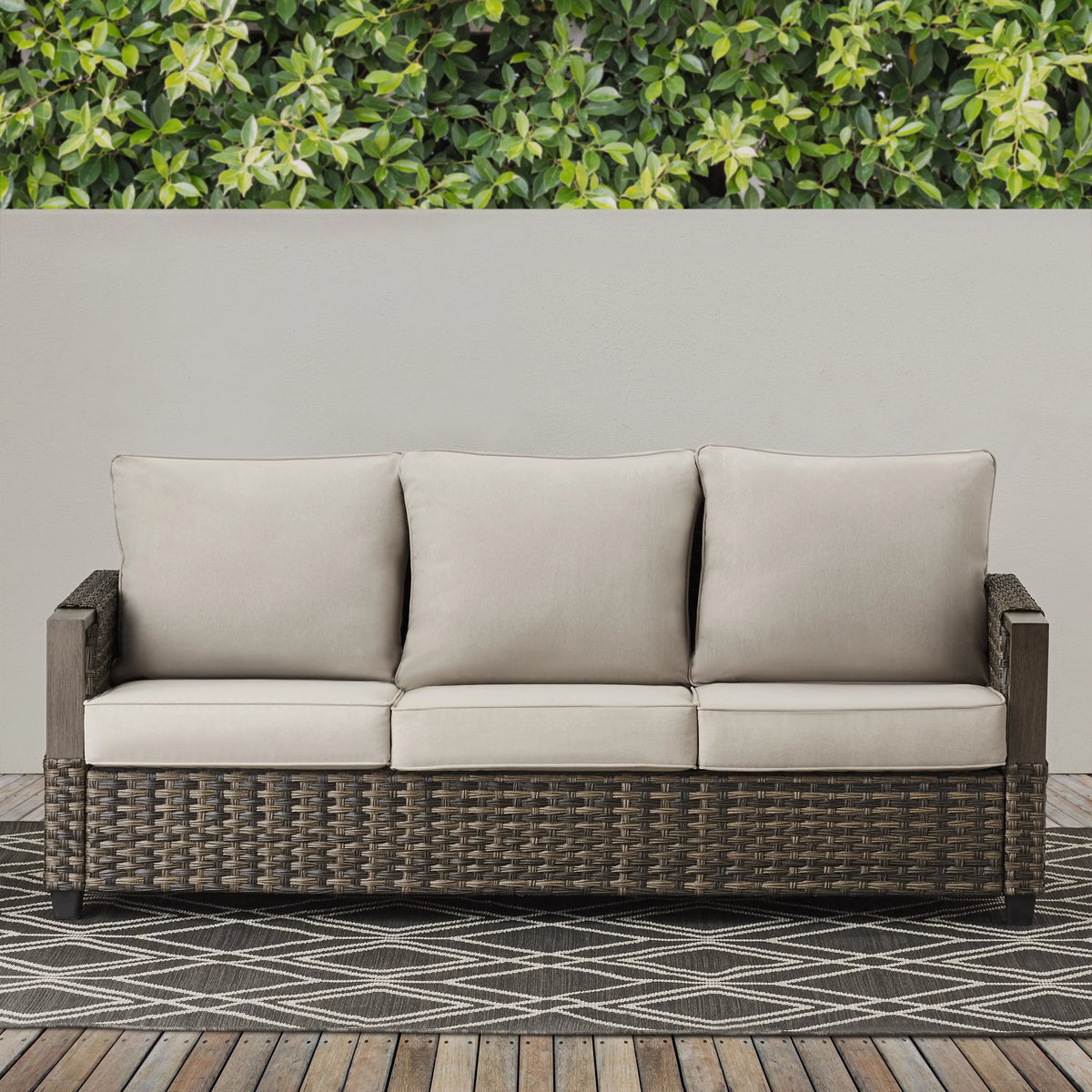 Brown Wicker Sofa and Adjustable Height Table Set P239313