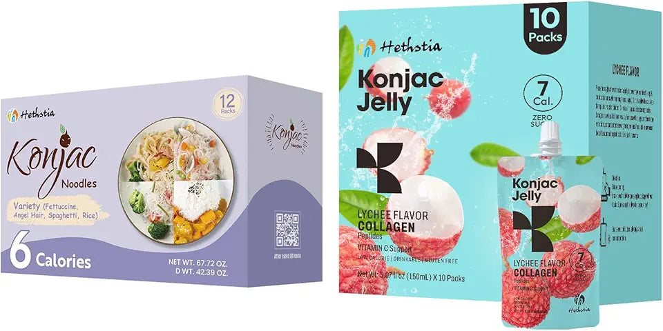 Lychee Konjac Jelly and Konjac Noodles Variety Gluten Free 22 Packs X616