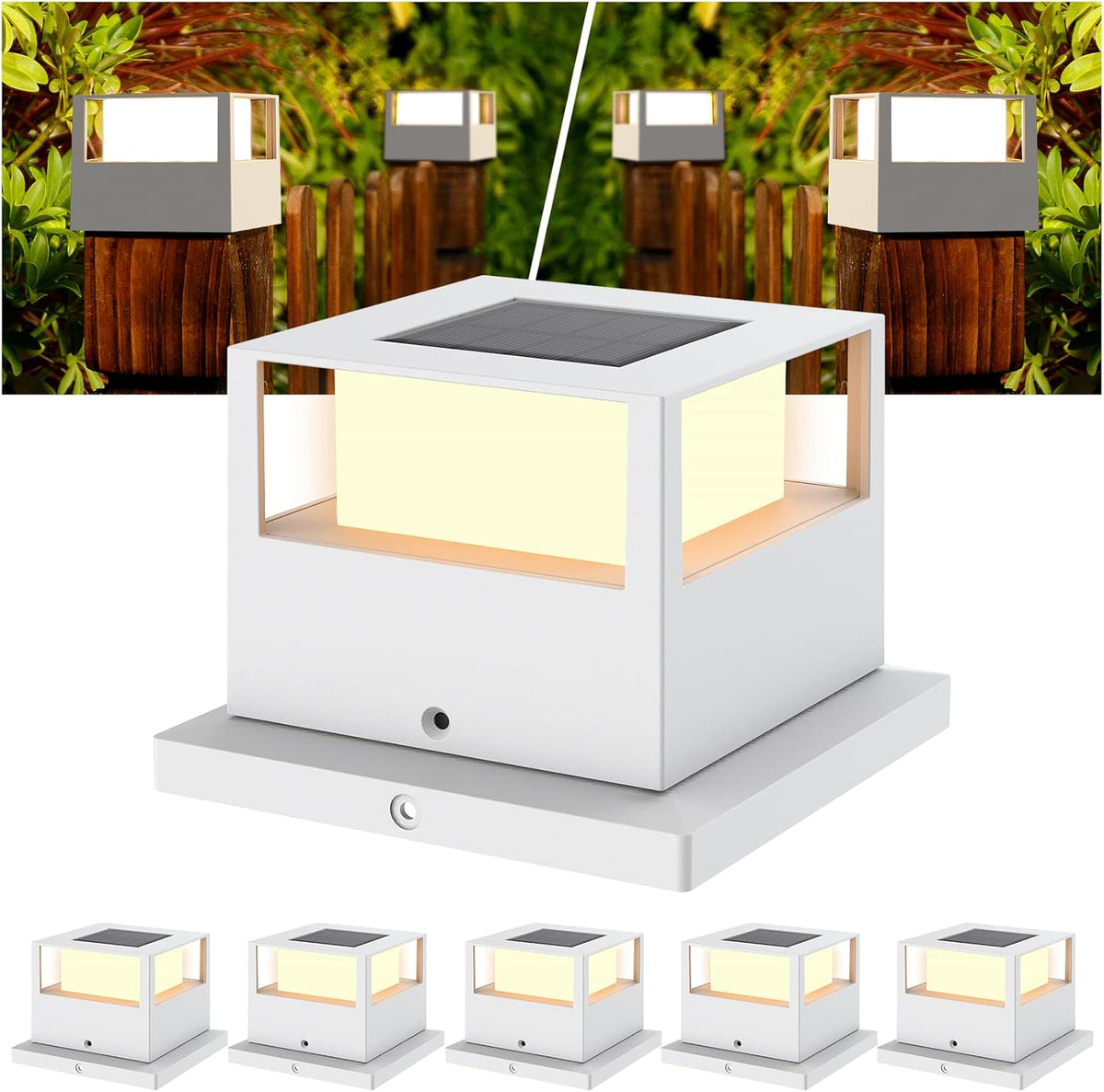 6 Pack White Solar Post Cap Lights G4137
