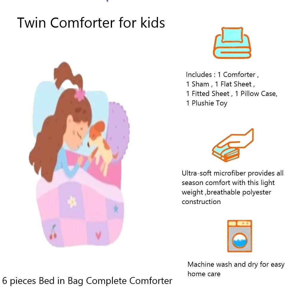 6 Piece Twin Pink Comforter and Sheet Set K926